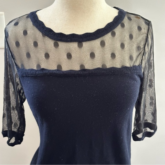 Anthropologie Knitted and Knotted polka dot mesh sweater Navey - Picture 12 of 16